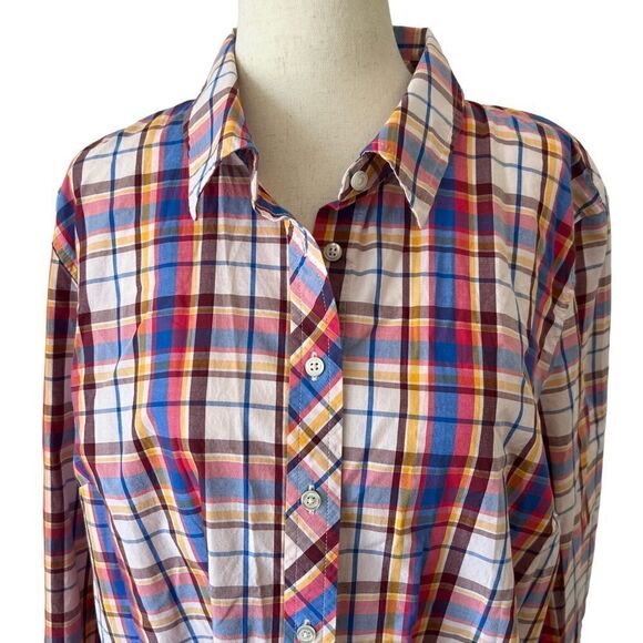 Talbots XL Plaid Cotton Long Sleeve Button Front Blouse - Picture 2 of 7